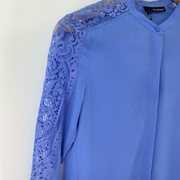 The Kooples Lace Blouse Blue Button Down Shirt Top - Picture 4 of 7